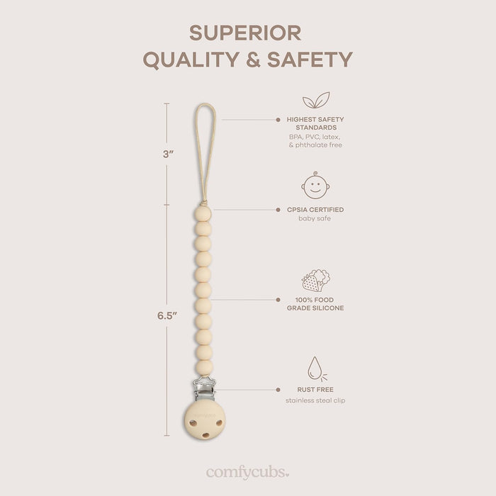 Pacifier Clips, 2 Pack by Comfy Cubs - Beige & Light Beige Pacifier Clips & Holders Comfy Cubs