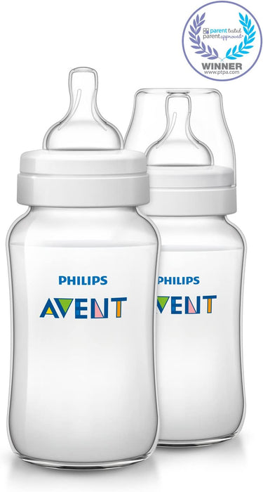 PHILIPS AVENT ANTI-COLIC BABY BOTTLES, 11OZ, WITH FLOW 3 NIPPLES, 3M+, 2PK FEEDING AVENT