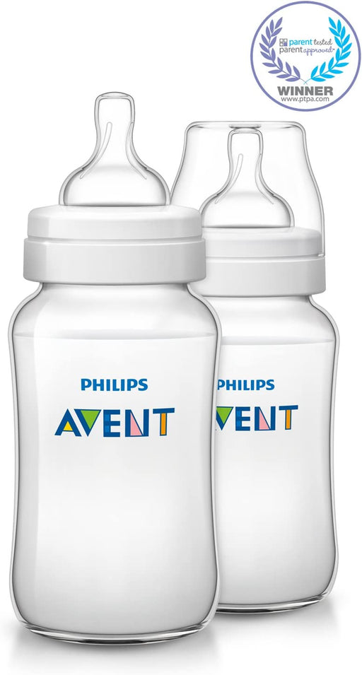 PHILIPS AVENT ANTI-COLIC BABY BOTTLES, 11OZ, WITH FLOW 3 NIPPLES, 3M+, 2PK FEEDING AVENT