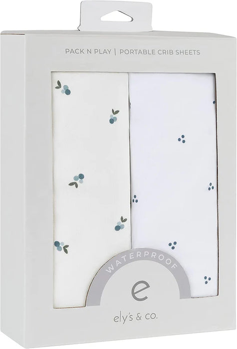 ELY`S & CO. BABY WATERPROOF FITTED PACK N PLAY - MINI CRIB SHEET 100% COMBED JERSEY COTTON BLUE STRIPES & SPLASH 2PK