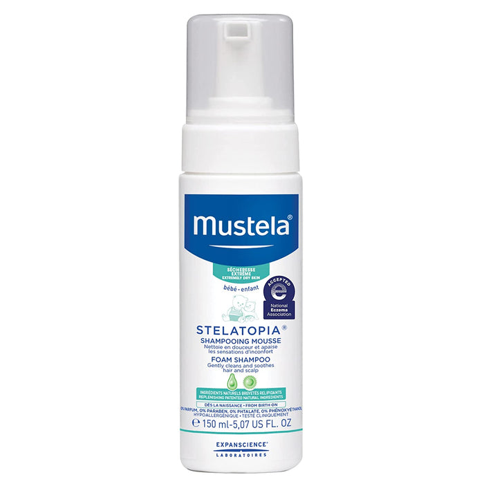 MUSTELA STELATOPIA FRAGRANCE FREE BABY FOAM SHAMPOO FOR ECZEMA PRONE SKIN - 5.07 FL OZ BATHING MUSTELA