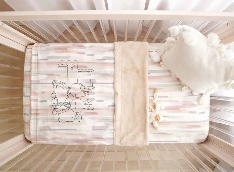 HIBERNATE BABY 3 PIECE CRIB LINEN SET (52"X 28") . BUNNY - MULTI CRIB SET HIBERNATE BABY