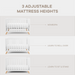 Baby Crib for 0 to 3 Years - White Bars and Frame and Natural Wood Leg Cribs Comfy Cubs