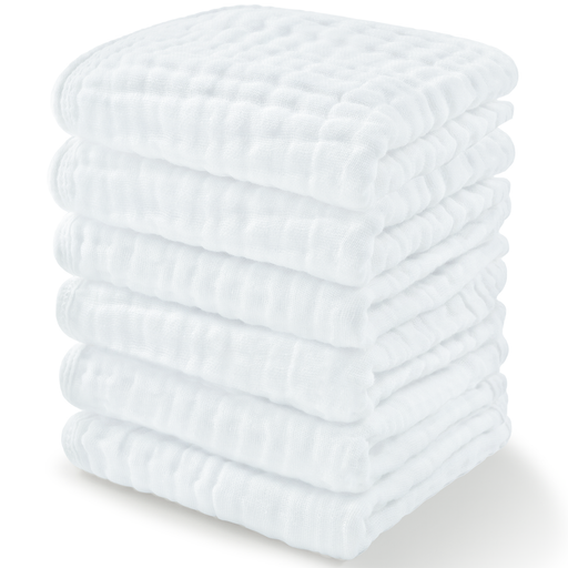 Muslin Washcloths by Comfy Cubs - White Pack of 6 Washcloths Comfy Cubs