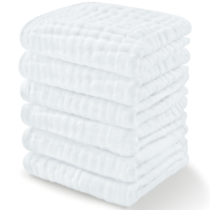 Muslin Washcloths by Comfy Cubs - White Pack of 6 Washcloths Comfy Cubs