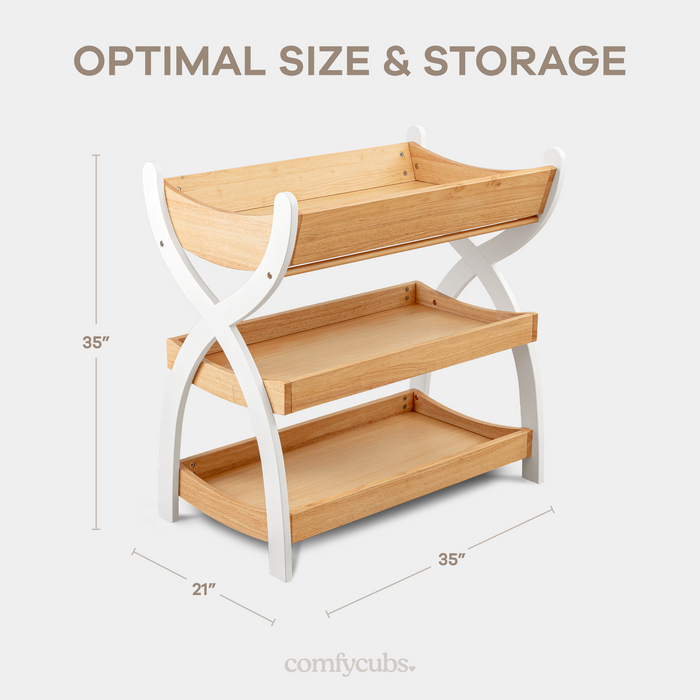 Baby Changing Table by Comfy Cubs - Natural Wood With White Legs Changing Table Comfy Cubs