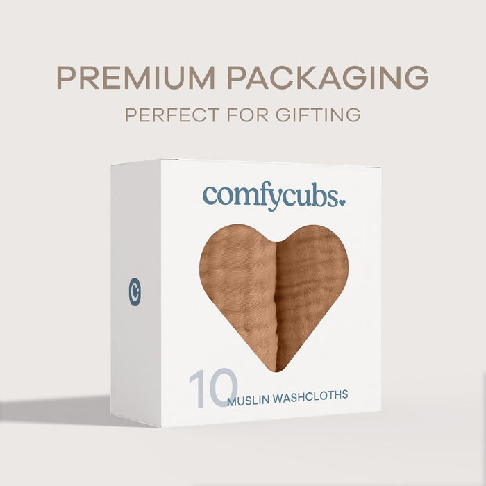 Muslin Washcloths by Comfy Cubs - Caramel Washcloths Comfy Cubs