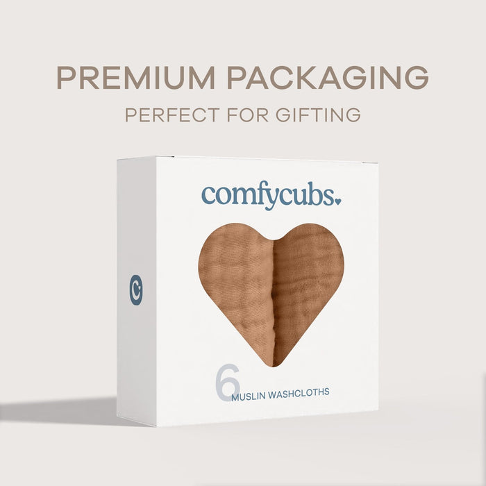 Muslin Washcloths by Comfy Cubs - Caramel Washcloths Comfy Cubs