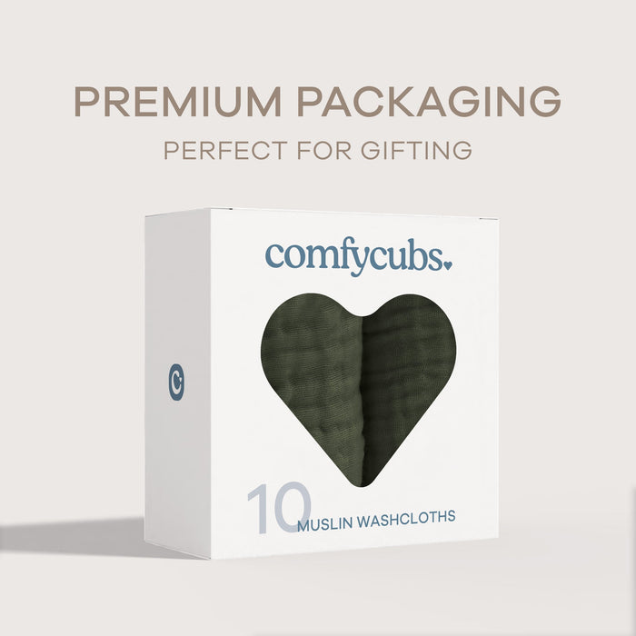 Muslin Washcloths by Comfy Cubs - Kelp Washcloths Comfy Cubs