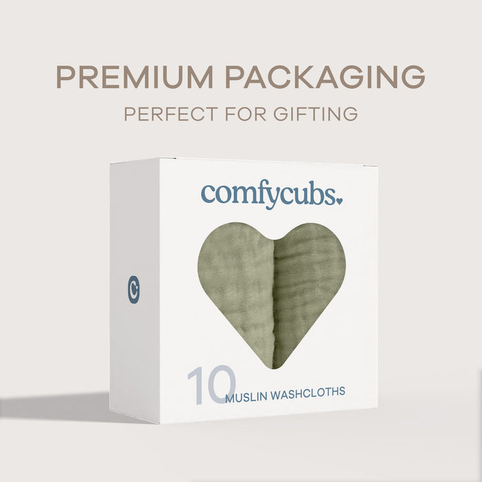 Muslin Washcloths by Comfy Cubs - Sage Washcloths Comfy Cubs