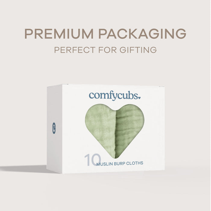 Muslin Burp Cloths by Comfy Cubs - Sage Muslin Burp Cloths Comfy Cubs