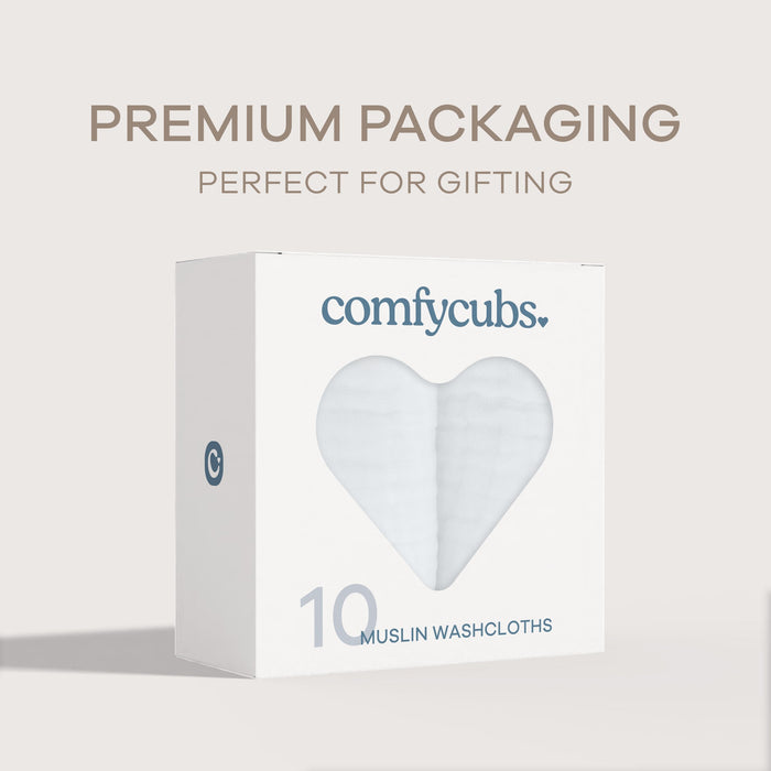 Muslin Washcloths by Comfy Cubs - White Washcloths Comfy Cubs