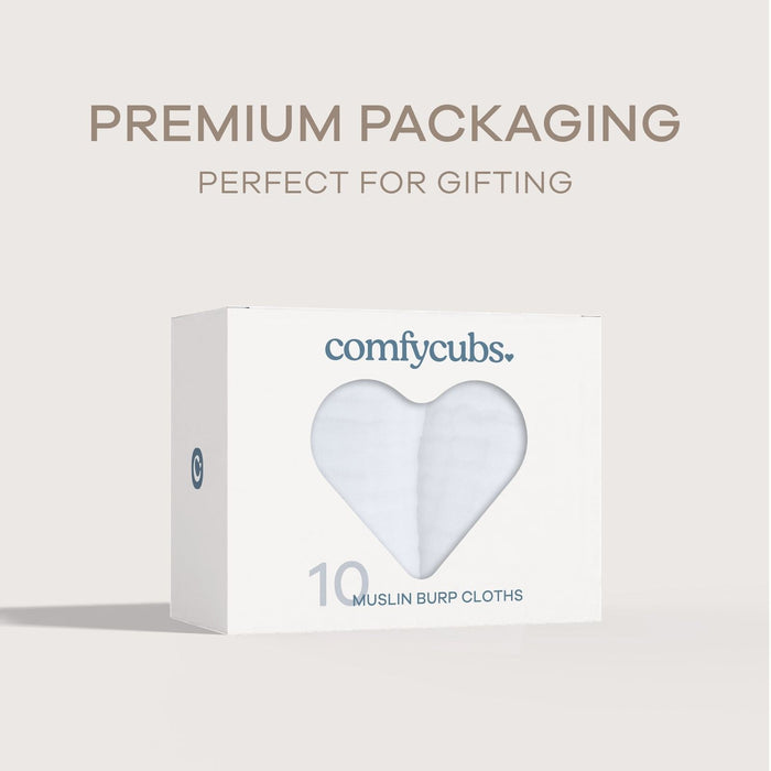 Muslin Burp Cloths by Comfy Cubs - White Muslin Burp Cloths Comfy Cubs