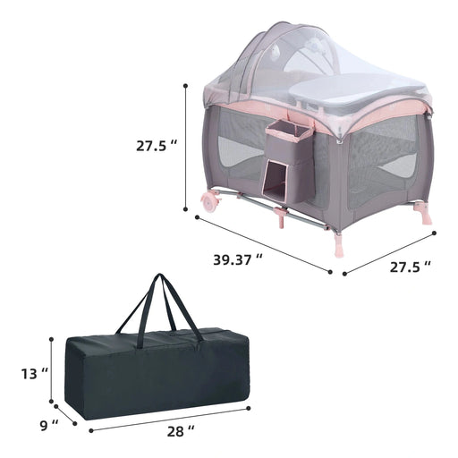 PAMO BABE BABY PLAYARD FOLDABLE CHANGING TABLE CANOPY FOR NEWBORN - PINK PLAYPEN PAMO BABE