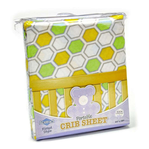 ABSTRACT FITTED SHEET HONEYCOMB YELLOW & GREEN FOR PORTABLE CRIB - 24" X 38"