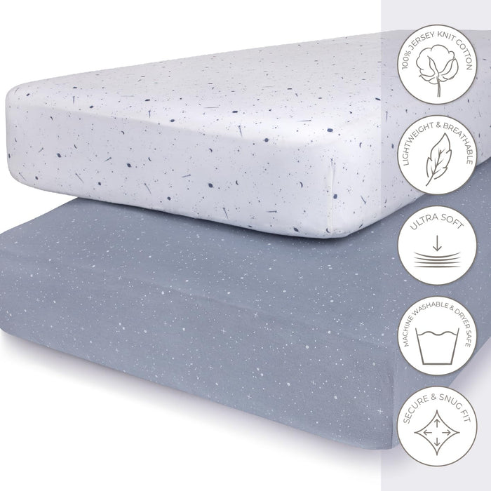 ELY`S & CO. WATERPROOF CHANGING PAD COVER / CRADLE SHEET -2 PACK - CELESTIAL PRINT