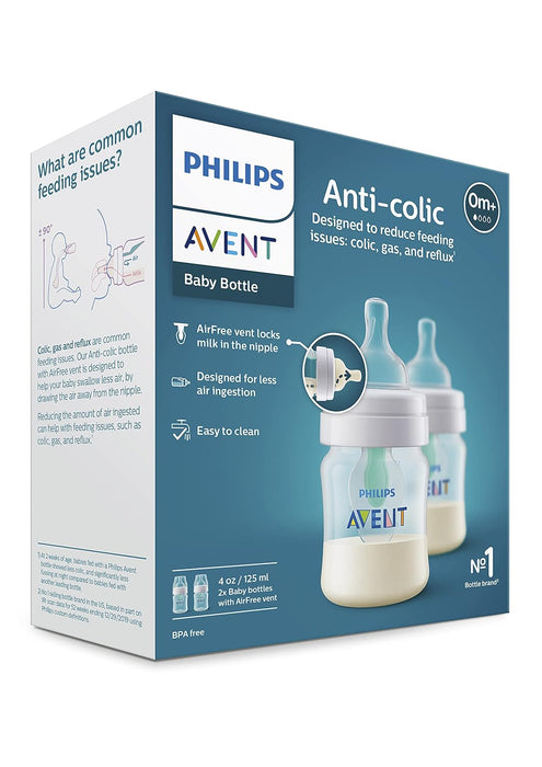 PHILIPS AVENT ANTI-COLIC BABY BOTTLE WITH AIRFREE VENT, 4OZ, WITH FLOW 1 NIPPLES, 0M+, 2PK BABY BOTTLE AVENT