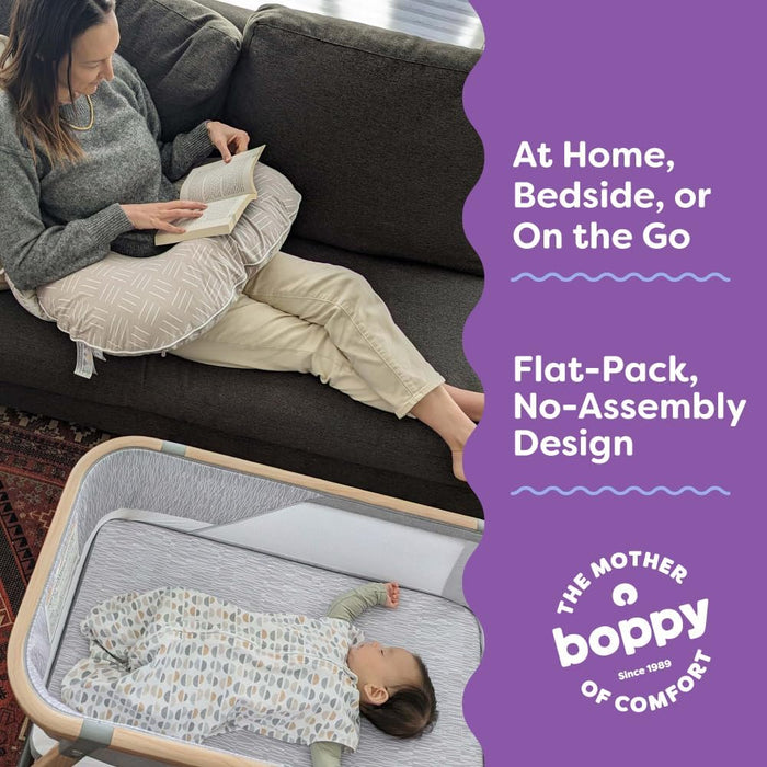 BOPPY PORTABLE BABY BASSINET - LIGHTWEIGHT, LOW, FOLD-FLAT TRAVEL BASSINET WITH MESH SIDES BASSINET BOPPY