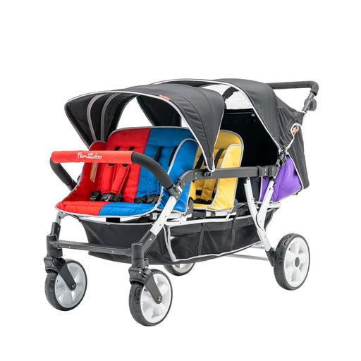 FAMILIDOO H6E 6 SEAT BABY STROLLER- DOUBLE CANOPY - DAYCARE STROLLERS WITH 5 POINT SAFETY HARNESS