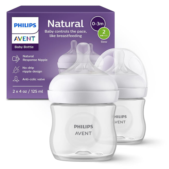 PHILIPS AVENT NATURAL BABY BOTTLES WITH NATURAL RESPONSE NIPPLES (SLOW FLOW, FLOW 2), 4OZ, 2-PACK BABY BOTTLE AVENT