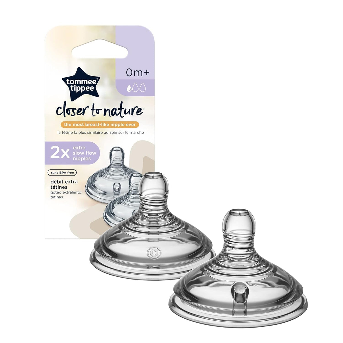 TOMMEE TIPPEE CLOSER TO NATURE NIPPLES - EXTRA SLOW FLOW - 2 PK