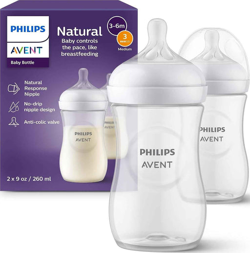 PHILIPS AVENT NATURAL BABY BOTTLES WITH NATURAL RESPONSE NIPPLES (MEDIUM FLOW, FLOW 3), 9OZ, 2-PACK BABY BOTTLE AVENT