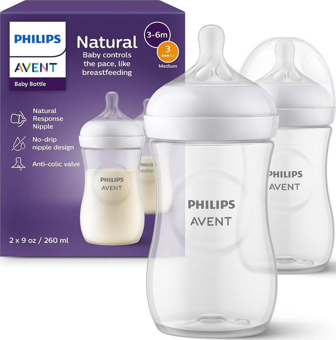 PHILIPS AVENT NATURAL BABY BOTTLES WITH NATURAL RESPONSE NIPPLES (MEDIUM FLOW, FLOW 3), 9OZ, 2-PACK BABY BOTTLE AVENT