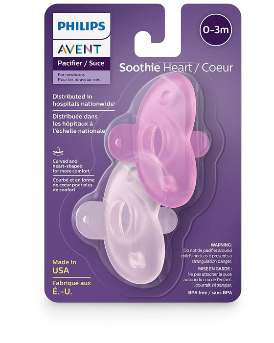 PHILIPS AVENT SOOTHIE HEART PACIFIER, 0-3 MONTHS, 2 PACK . PINK PACIFIER AVENT