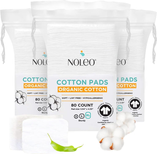 NOLEO Organic Cotton Pads - XL 3.54"x4.33" Pack of 3 (3x80packs) Diaper Rash Treatment Cream > Baby Wipes > Liniment > Organic Baby Wipes > Baby Lotion > Cloth Diaper Safe Rash Cream M4A