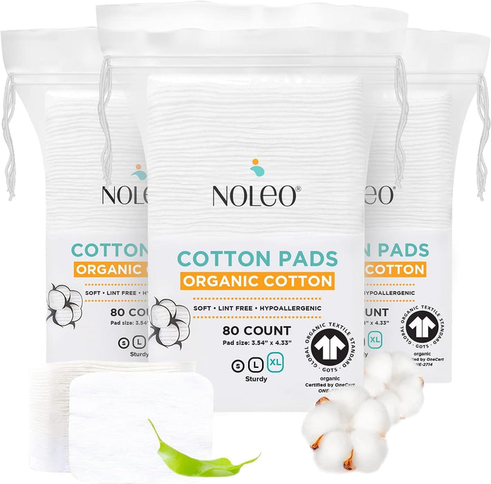 NOLEO Organic Cotton Pads - XL 3.54"x4.33" Pack of 3 (3x80packs) Diaper Rash Treatment Cream > Baby Wipes > Liniment > Organic Baby Wipes > Baby Lotion > Cloth Diaper Safe Rash Cream M4A