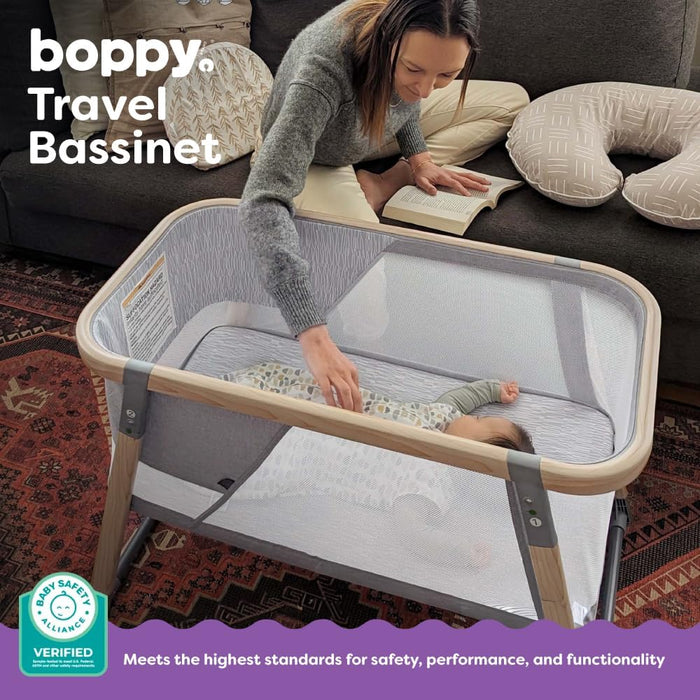 BOPPY PORTABLE BABY BASSINET - LIGHTWEIGHT, LOW, FOLD-FLAT TRAVEL BASSINET WITH MESH SIDES BASSINET BOPPY