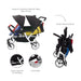 FAMILIDOO H4E QUAD STROLLER WITH DOUBLE CANOPY RAIN COVER, 4 SEAT BABY STROLLER WITH ALL RECLINING SEATS - 4 SEATER STROLLER WITH 5-POINT HARNESS