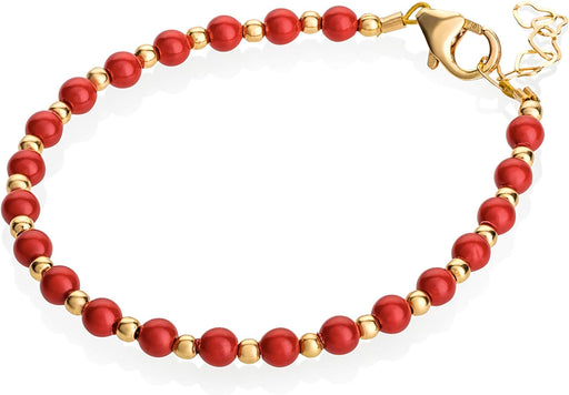 14KT GOLD FILLED BRACELET WITH RED PEARLS AND GOLD