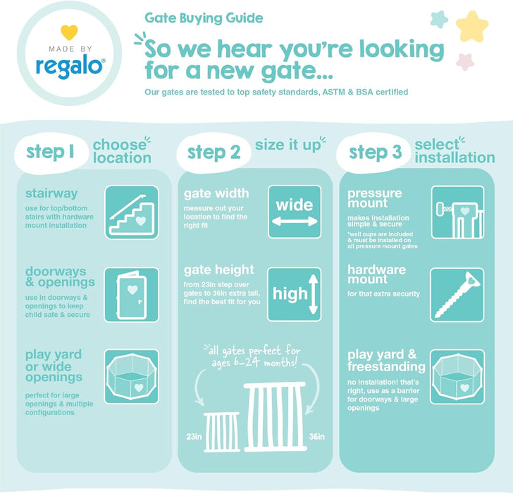 REGALO TOP OF STAIRS METAL BABY GATE FIT 28"-42" GATE REGALO