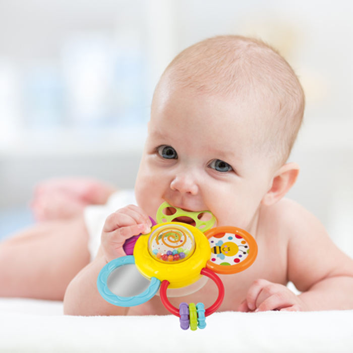 WINFUN DAISY SPIN RATTLE `N TEETHER TOY WINFUN