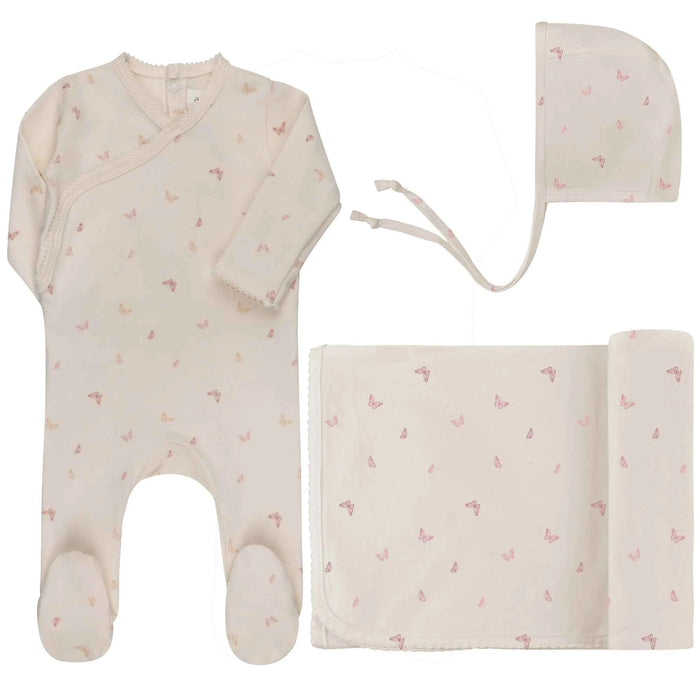 AURORA CLASSICS BABY LAYETTE SET / TAKE ME HOME SET JERSEY COTTON BUTTERFLY COLLECTION IVORY PINK TAKE ME HOME SET AURORA