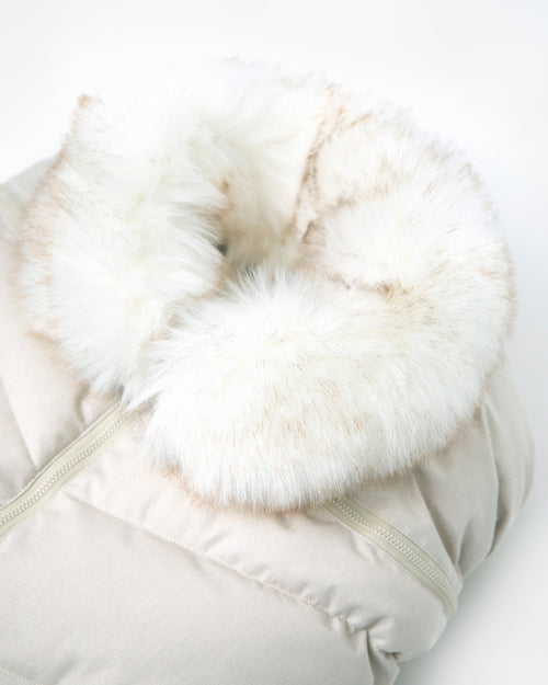 7AM ENFANT TUNDRA CAR SEAT COCOON TUNDRA IN WHITE FUR & BEIGE HEATHER BUNTING 7 A.M.