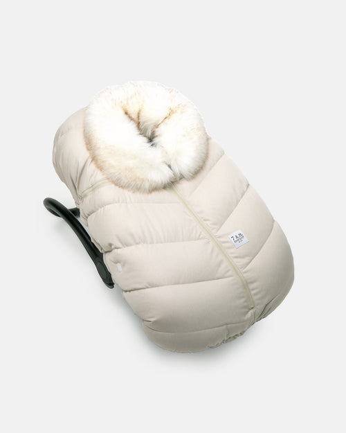 7AM ENFANT TUNDRA CAR SEAT COCOON TUNDRA IN WHITE FUR & BEIGE HEATHER BUNTING 7 A.M.