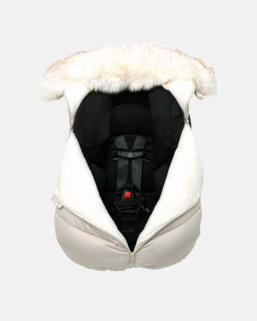 7AM ENFANT TUNDRA CAR SEAT COCOON TUNDRA IN WHITE FUR & BEIGE HEATHER BUNTING 7 A.M.
