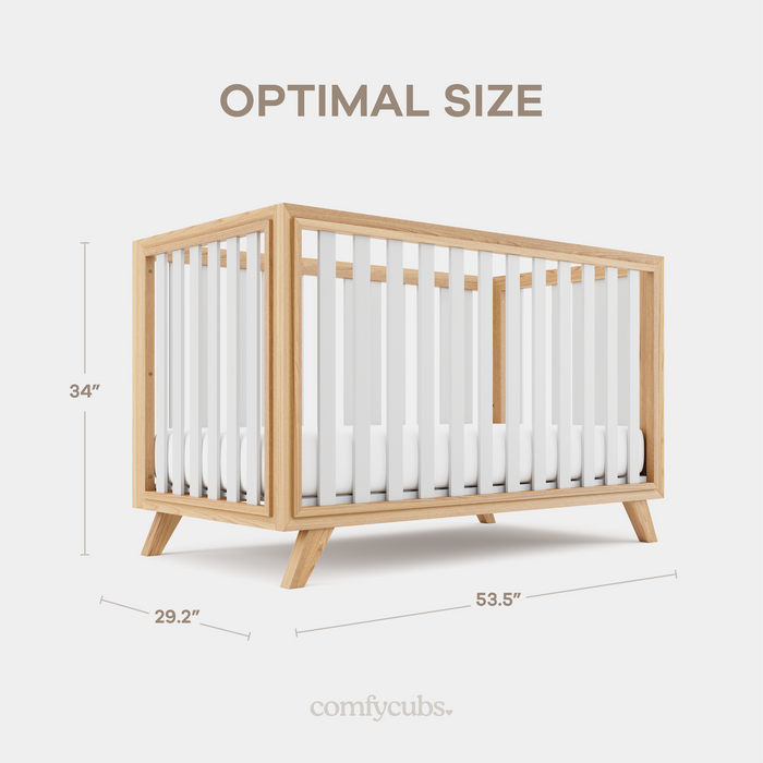 Baby Crib for 0 to 3 Years - White Bars and Natural Wood Frame and Legs Cribs Comfy Cubs