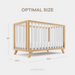 Baby Crib for 0 to 3 Years - White Bars and Natural Wood Frame and Legs Cribs Comfy Cubs