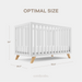 Baby Crib for 0 to 3 Years - White Bars and Frame and Natural Wood Leg Cribs Comfy Cubs