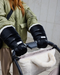 7AM ENFANT WARMMUFFS BLACK LIQUID SHINE ARCTIC WHITE FAUX FUR WARMUFFS 7 A.M.