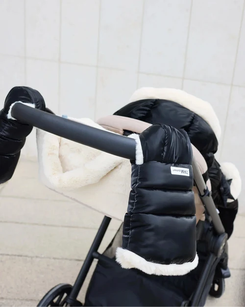 7AM ENFANT WARMMUFFS BLACK LIQUID SHINE ARCTIC WHITE FAUX FUR WARMUFFS 7 A.M.