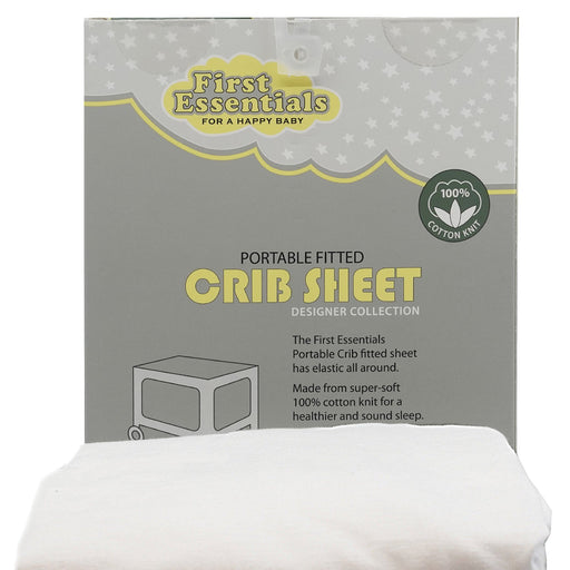FIRST ESSENTIALS WHITE PORTABLE CRIB SHEET 100% COTTON, SOFT & WARM 1-PACK