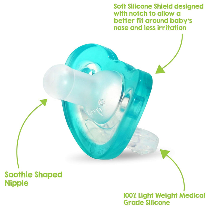 RAZBABY JOLLYPOP BABY PACIFIER PLUS, 3M+, TEAL, DOUBLE PACK