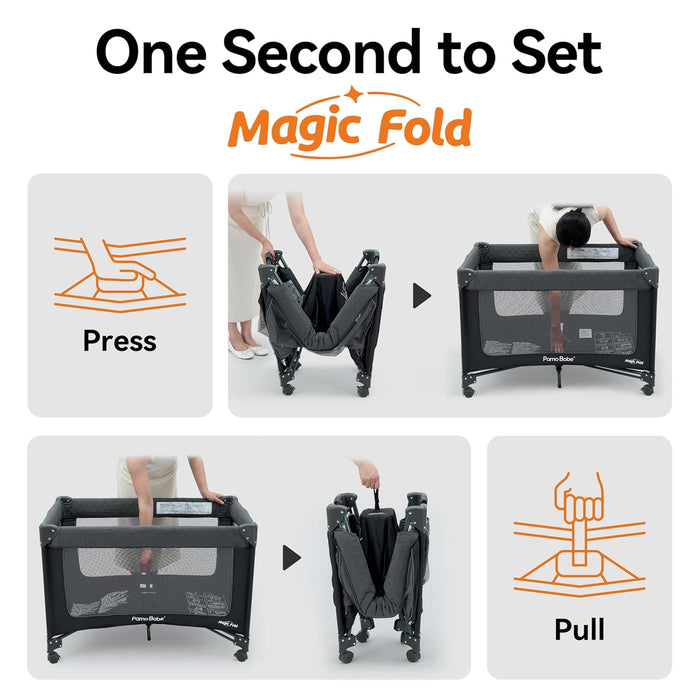 PAMO BABE BABY PLAYARD MAGIC FOLD 1 STEP BASSINET & CHANGING TABLE FOR NEWBORN (BLACK) PLAYPEN PAMO BABE