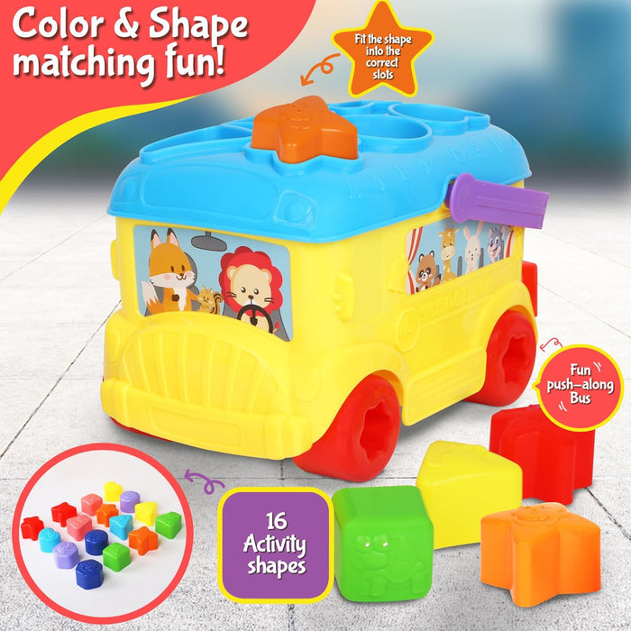 PLAKIDIZ SHAPE MY FIRST SCHOOL BUS SHAPE SORTER, 16 COLORFUL SHAPES