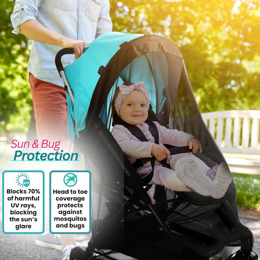 SWANOO STROLLER SUN SHADE COVER, MOSQUITO NET FOR STROLLER SHADE EXTENDER WITH MAGNETIC TABS BLOCK 70% OF UV RAYS