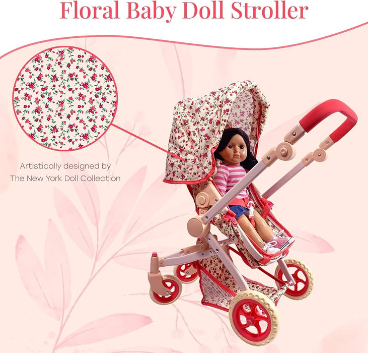 THE NEW YORK DOLL COLLECTION  CONVERTIBLE COMBO BABY DOLL STROLLER -  FLORAL
